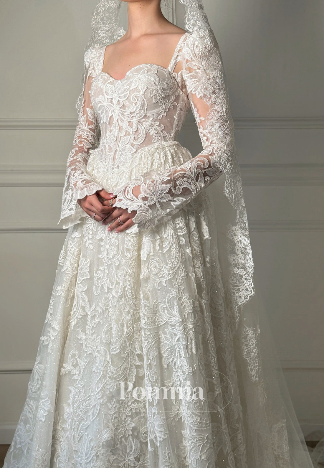 Charming A-Line Long Sleeves V-Neck Wedding Dress
