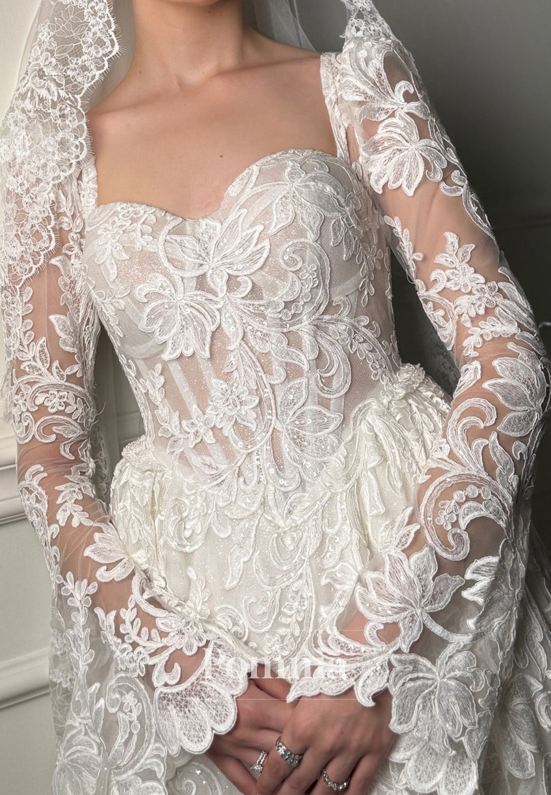 Charming A-Line Long Sleeves V-Neck Wedding Dress