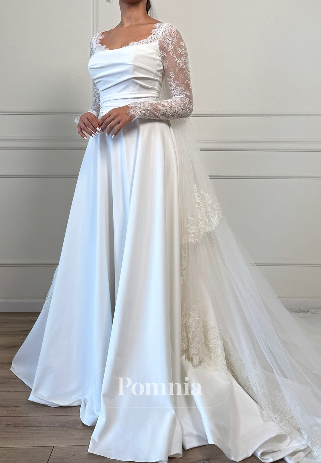 Elegant Long Sleeves Square Sweep Train Wedding Dress