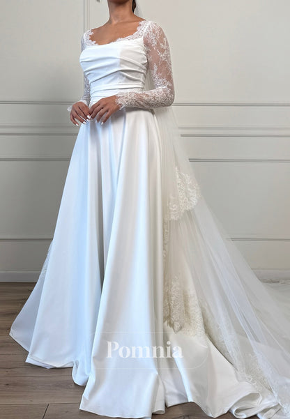 Elegant Long Sleeves Square Sweep Train Wedding Dress
