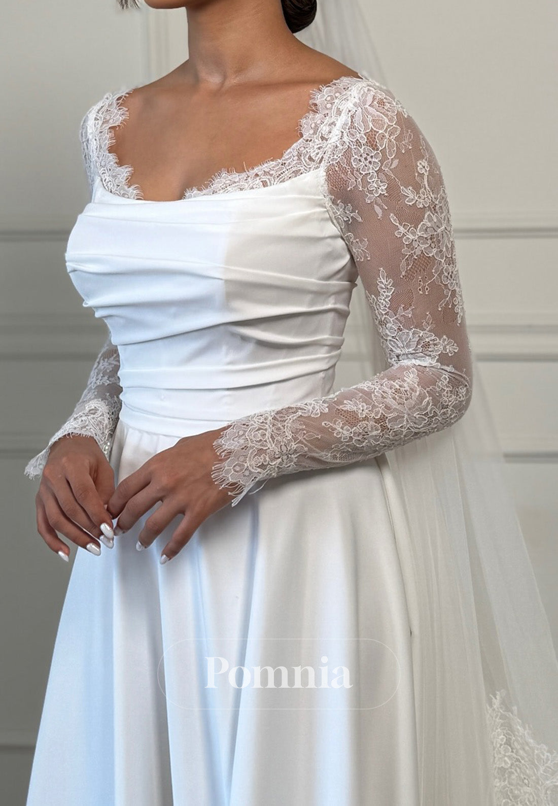 Elegant Long Sleeves Square Sweep Train Wedding Dress