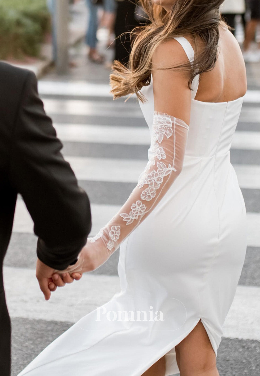 Simple Spaghetti Straps Square Sheath Slit Wedding Dress