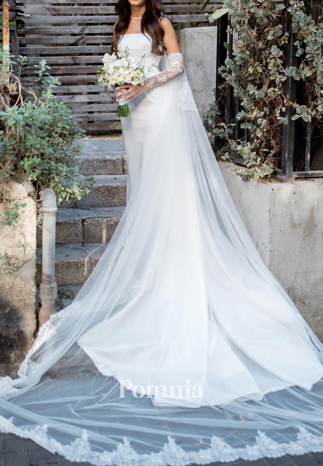 Simple Spaghetti Straps Square Sheath Slit Wedding Dress