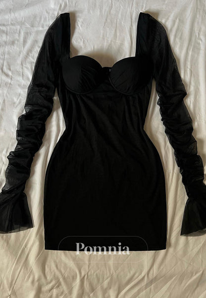 Black Long Sleeves Sweetheart Mini Homecoming Dress