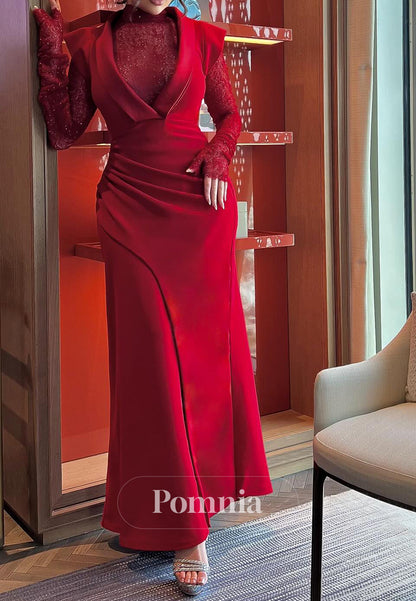 Red Long Sleeves Scoop Sequins Empire-Waist  Prom Dress