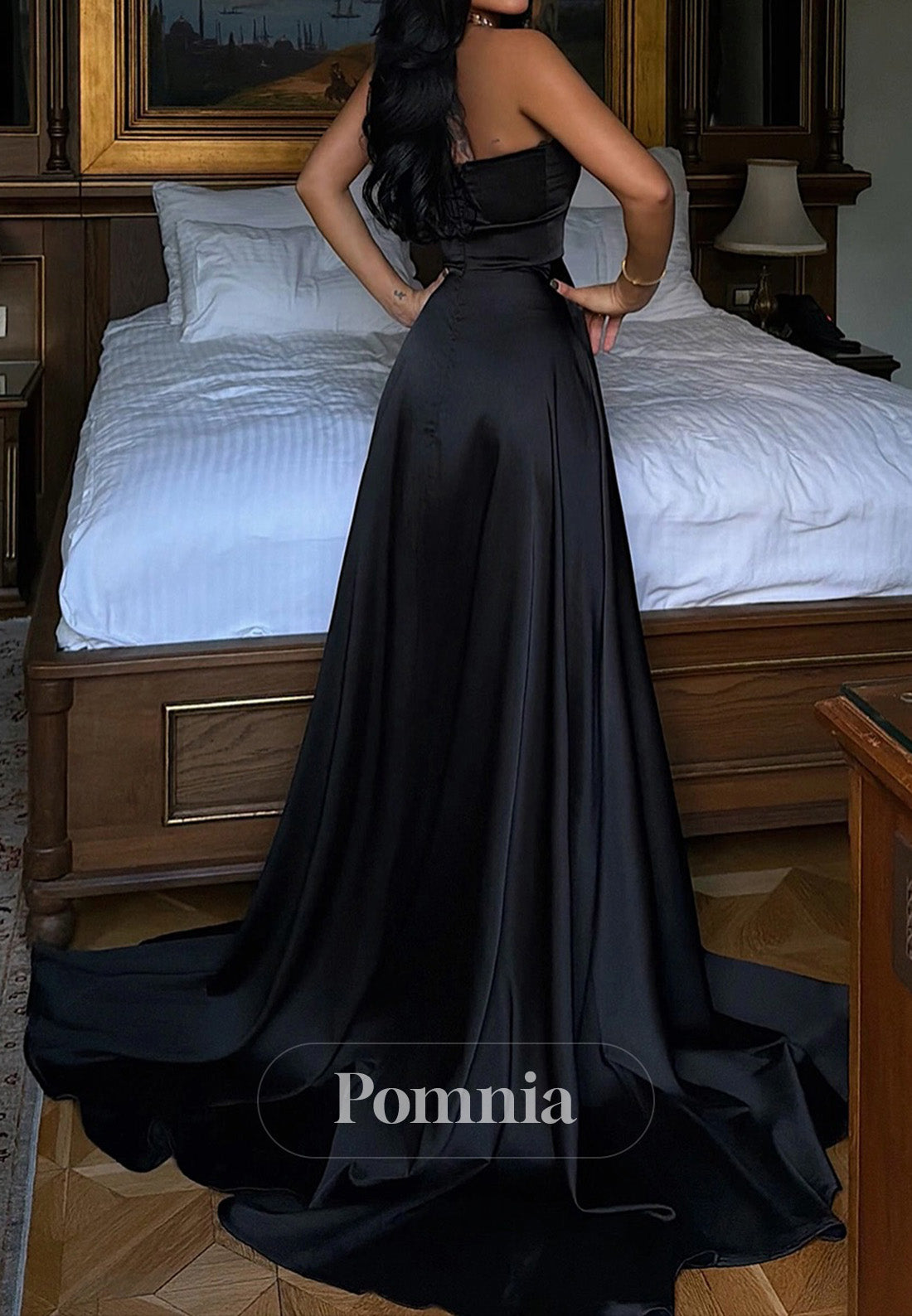 Simple Sleeveless Strapless Slit A-Line Appliques Prom Dress