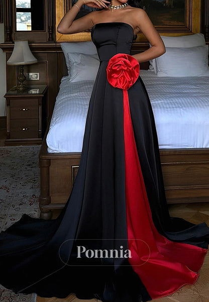 Simple Sleeveless Strapless Slit A-Line Appliques Prom Dress
