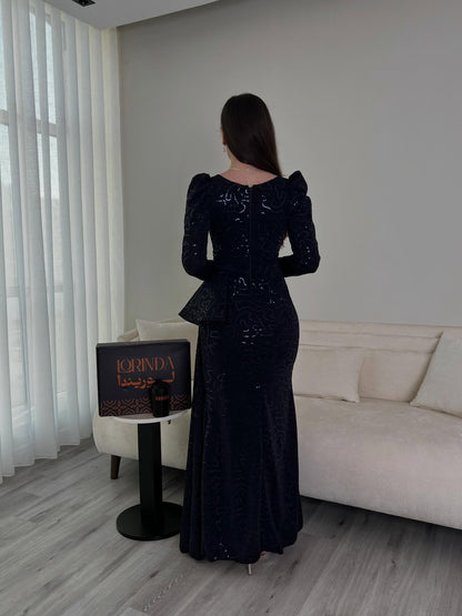 Elegant Sequins Sparkle V-Neck Long Sleeveless Mermaid Evening Dress