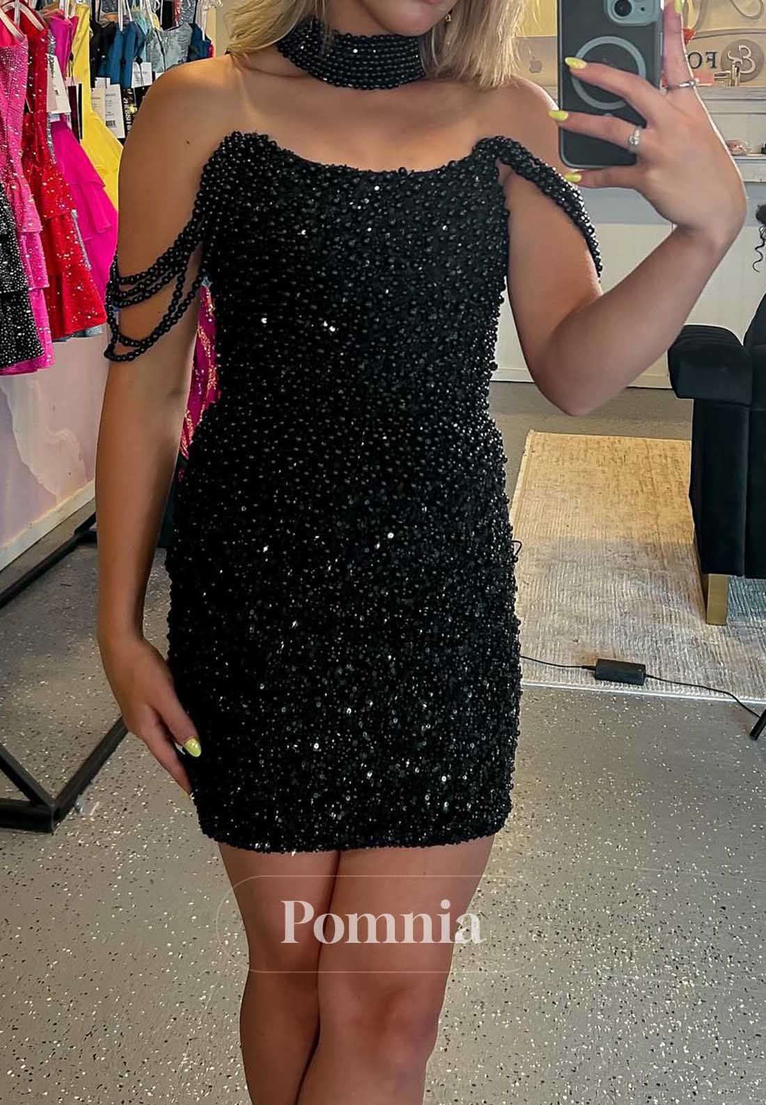 Black Strapless Sleeveelss Sequins Mini Homecoming Dress