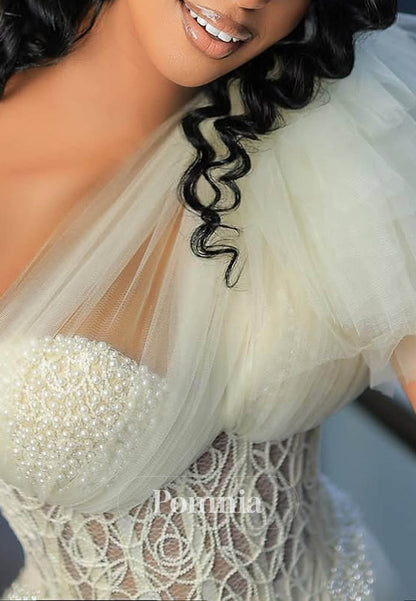 Dusty Sage One Shoulder Coset Tulle Mermaid Prom Dress