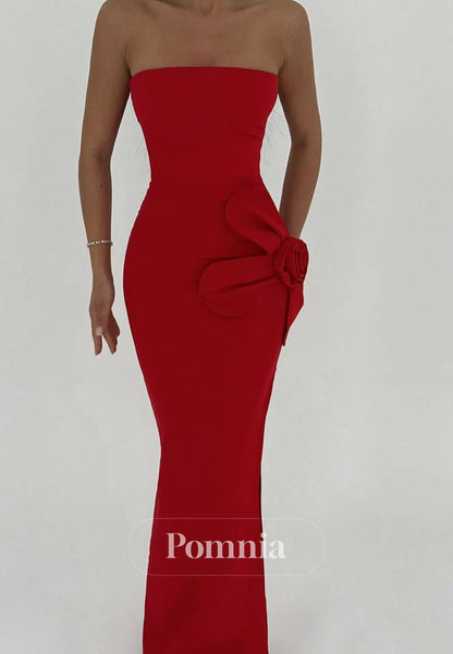 Simple A-Line Strapless Sleeveless Ruched Evening Dress