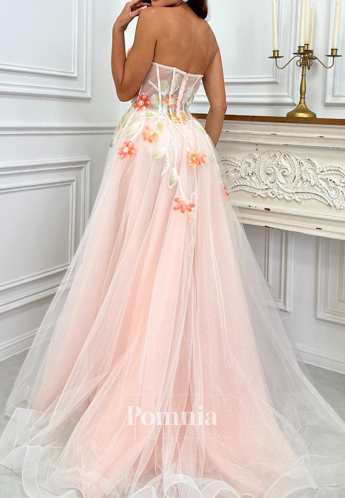 Rose Petal Sweetheart Sleeveless Floral Appliques Lace Prom Dress