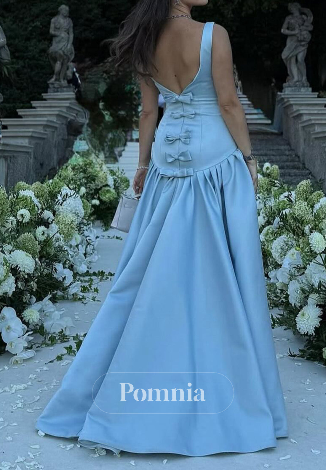 Sky Blue Spaghetti Straps Scoop A-Line Evening Dress