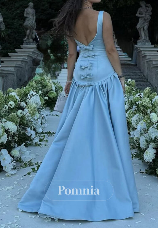 Sky Blue Spaghetti Straps Scoop A-Line Evening Dress