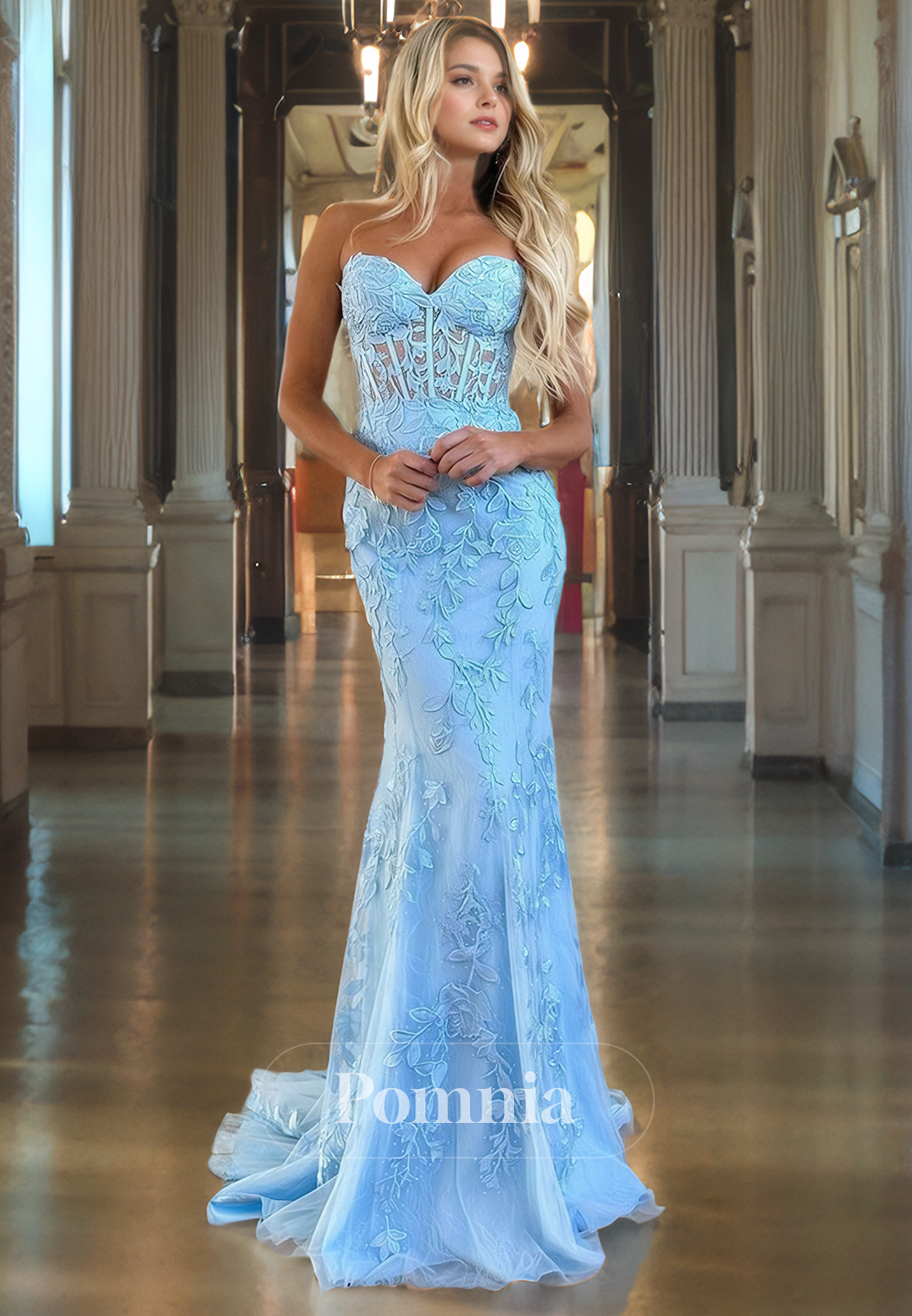 Off-Shoulder Sweetheart Lace Appliques Mermaid/Trumpet Sleeveless Long Prom Dress