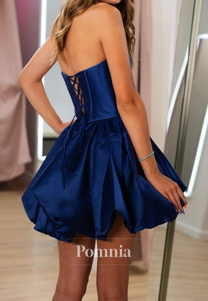 Dark Navy Sleeveelss Strapless Bowknot Short Homecoming Dress