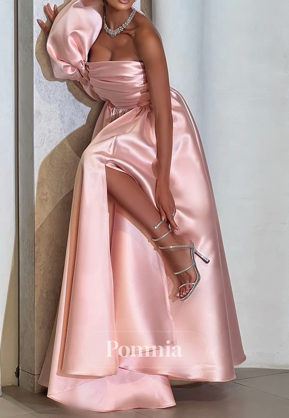 Elegant One Shoulder Sleeveless Empire-Waist Prom Dress