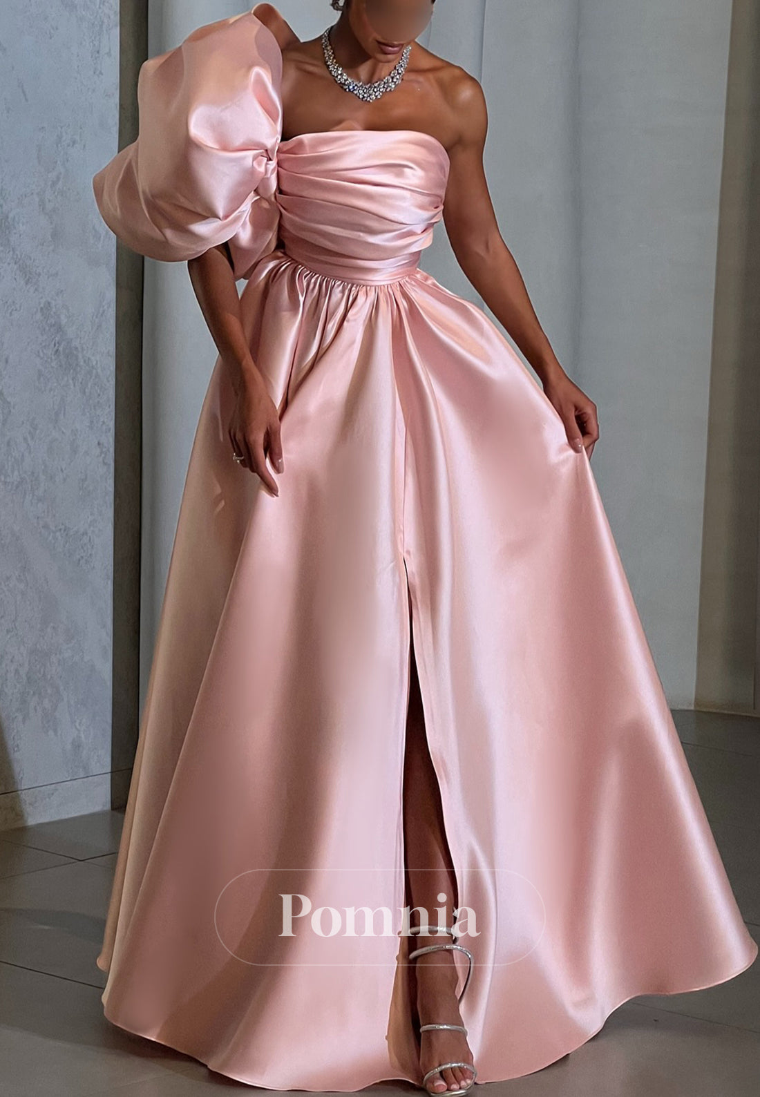 Elegant One Shoulder Sleeveless Empire-Waist Prom Dress