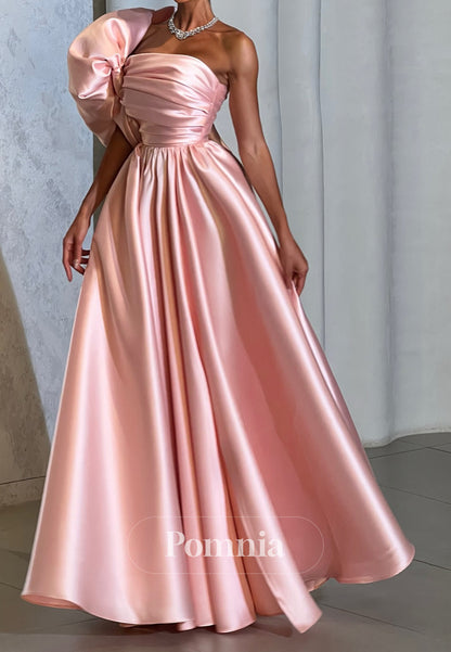 Elegant One Shoulder Sleeveless Empire-Waist Prom Dress