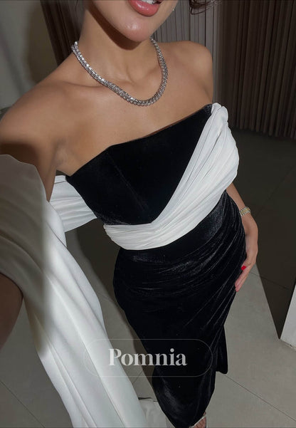 Black Sleeveless Strapless Satin Evening Dress