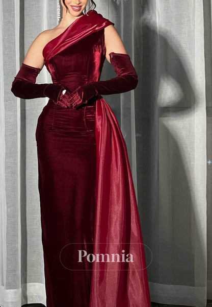 Velvet Long Sleeves Empire-Waist Evening Dress