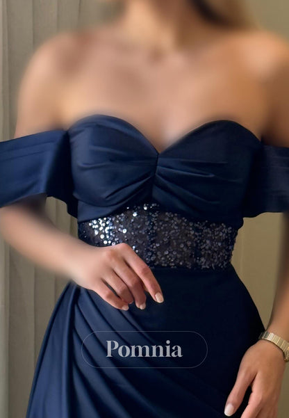 Charming A-Line Long Sleeves Sweetheart Sequins Ruched Prom Dress