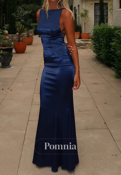 Simple Spaghetti Straps Sqaure Ruched Backless Prom Dress