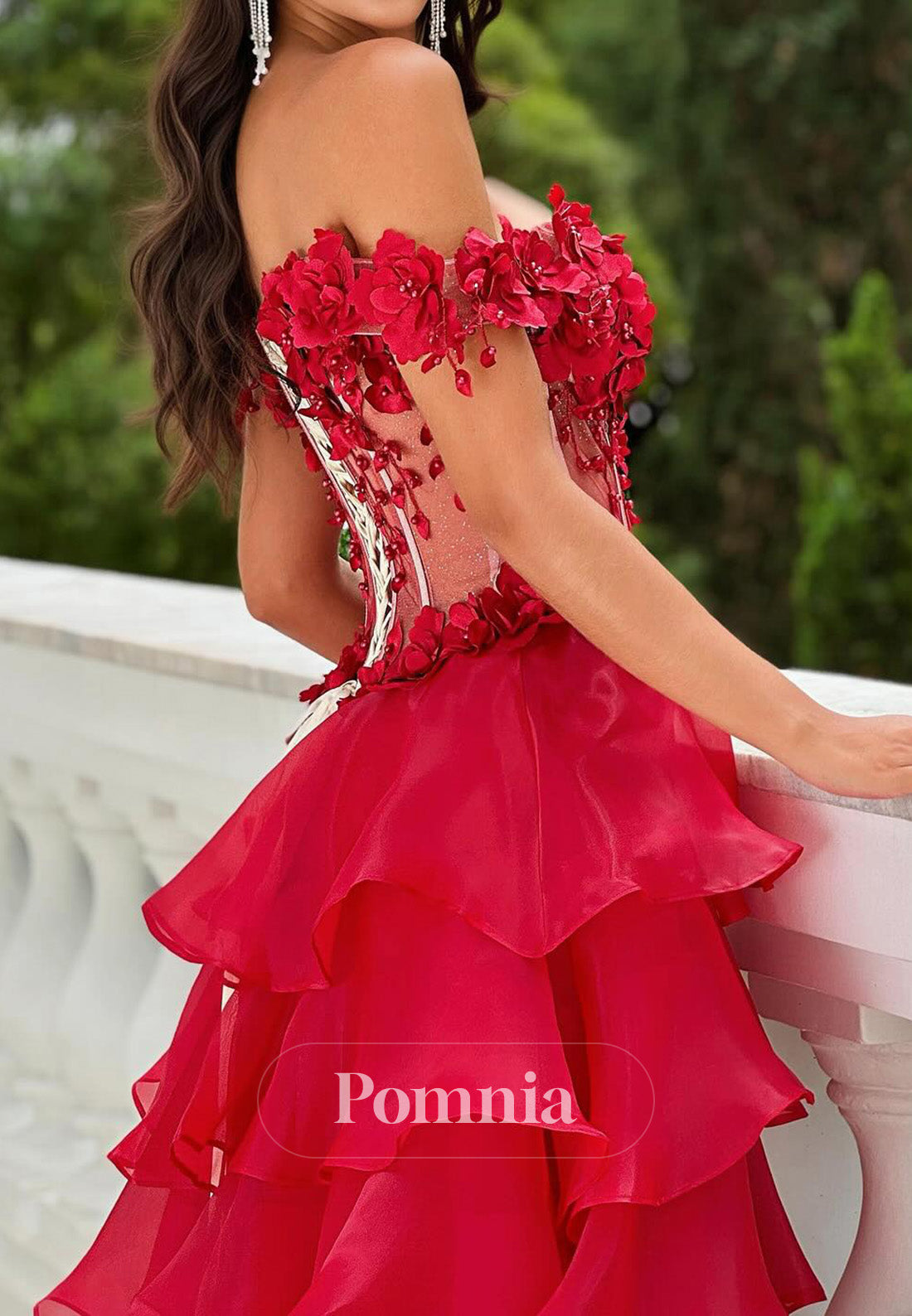 Red Sleeveless Sweetheart Corset Tulle Ruffles Prom Dress