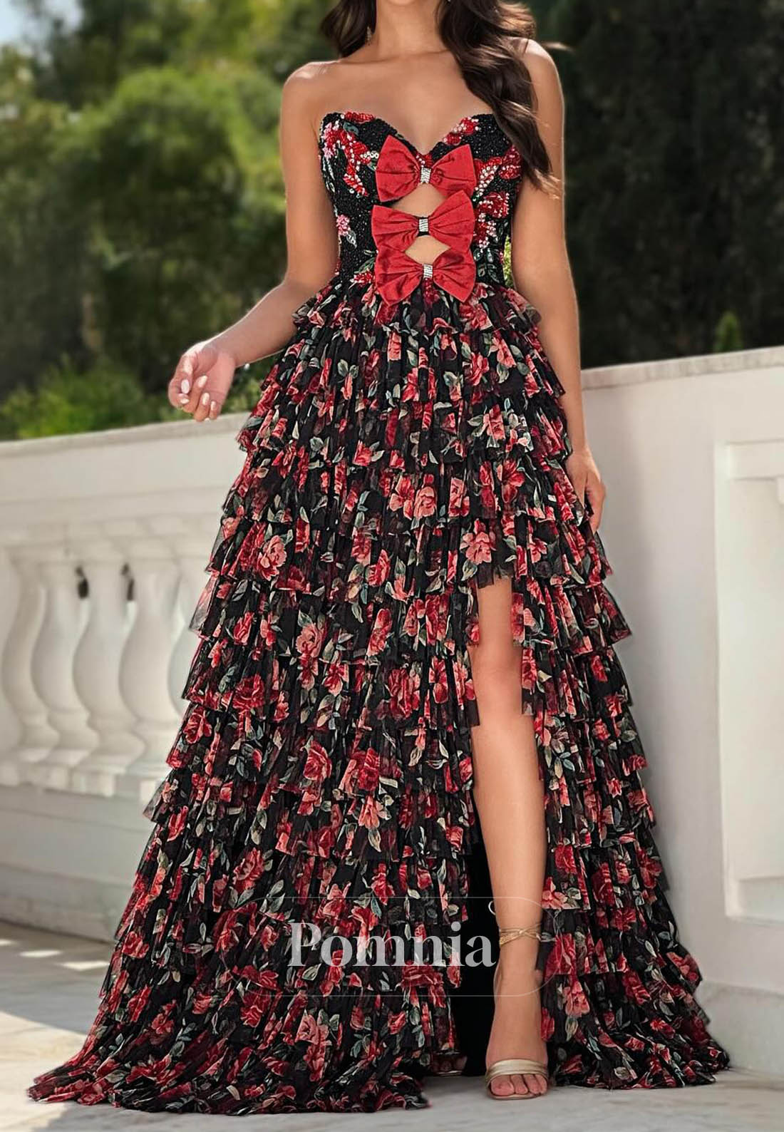 Charming A-Line Sweetheart Sleeveless Slit Ruffles Prom Dress