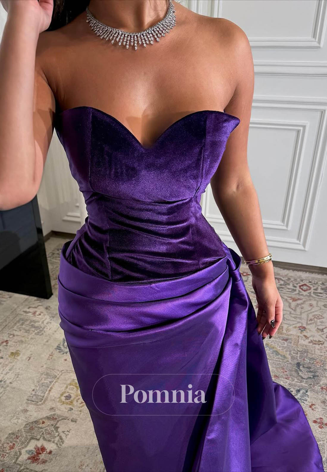 Orchid Sleeveless Strapless Ruched Prom Dress