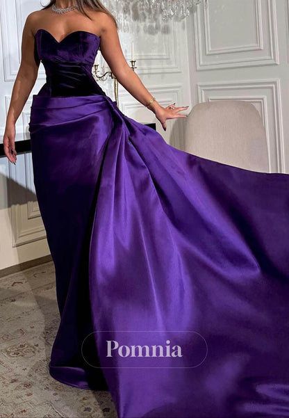 Orchid Sleeveless Strapless Ruched Prom Dress