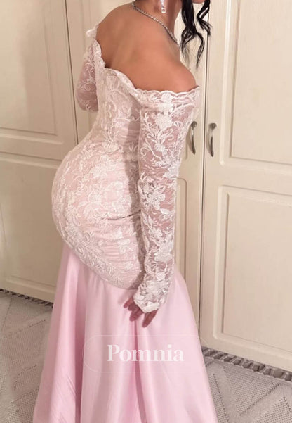 Charming Long Sleeves Square Lace Prom Dress