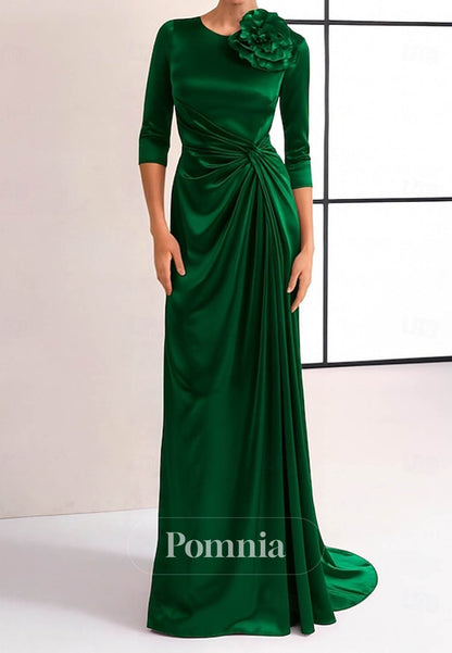 Velvet Long Sleeves Scoop Ruched Evening Dress