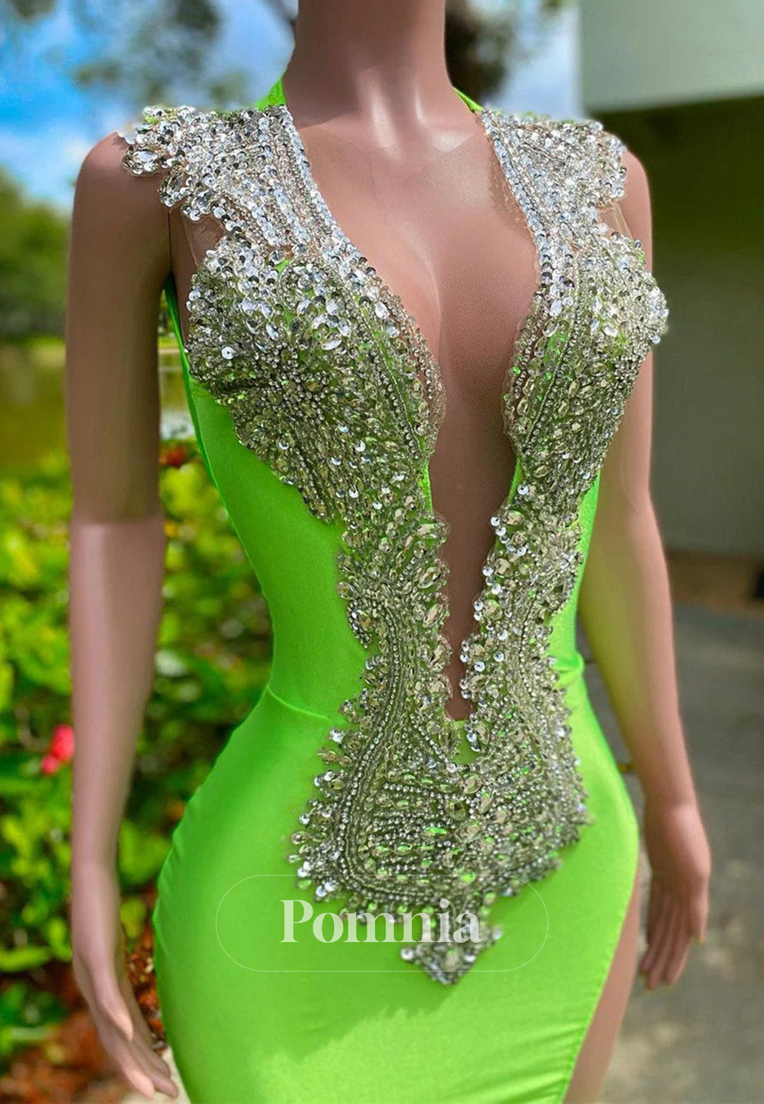 Mermaid V-neck Sequined Open Back Sleeveless Beading Prom Dress