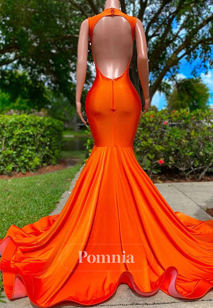 Mermaid V-neck Sequined Open Back Sleeveless Beading Prom Dress