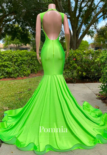 Mermaid V-neck Sequined Open Back Sleeveless Beading Prom Dress