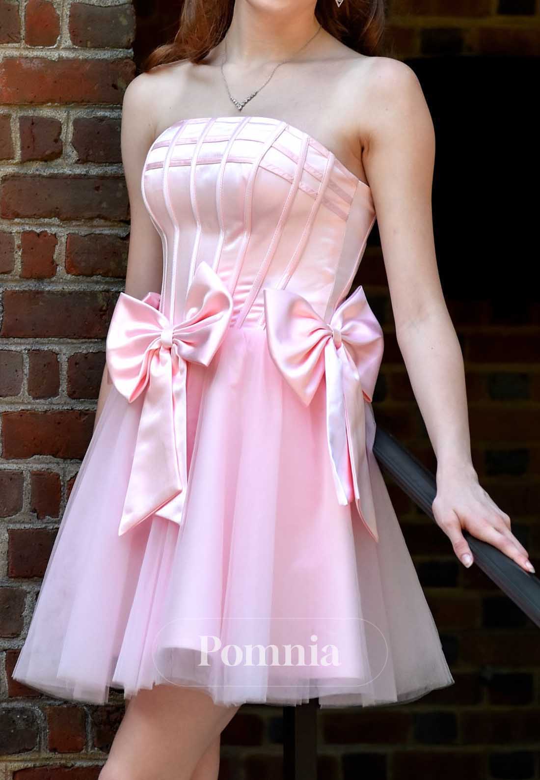 Blushing Pink Strapless Sleeveless Bowknot Homecoming Dress