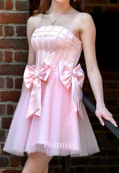 Blushing Pink Strapless Sleeveless Bowknot Homecoming Dress