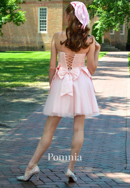 Blushing Pink Strapless Sleeveless Bowknot Homecoming Dress