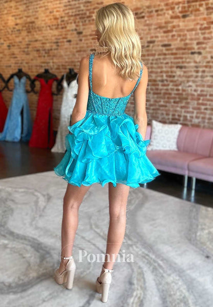 Pool Spaghetti Straps Sweetheart Short Homecoming Dress