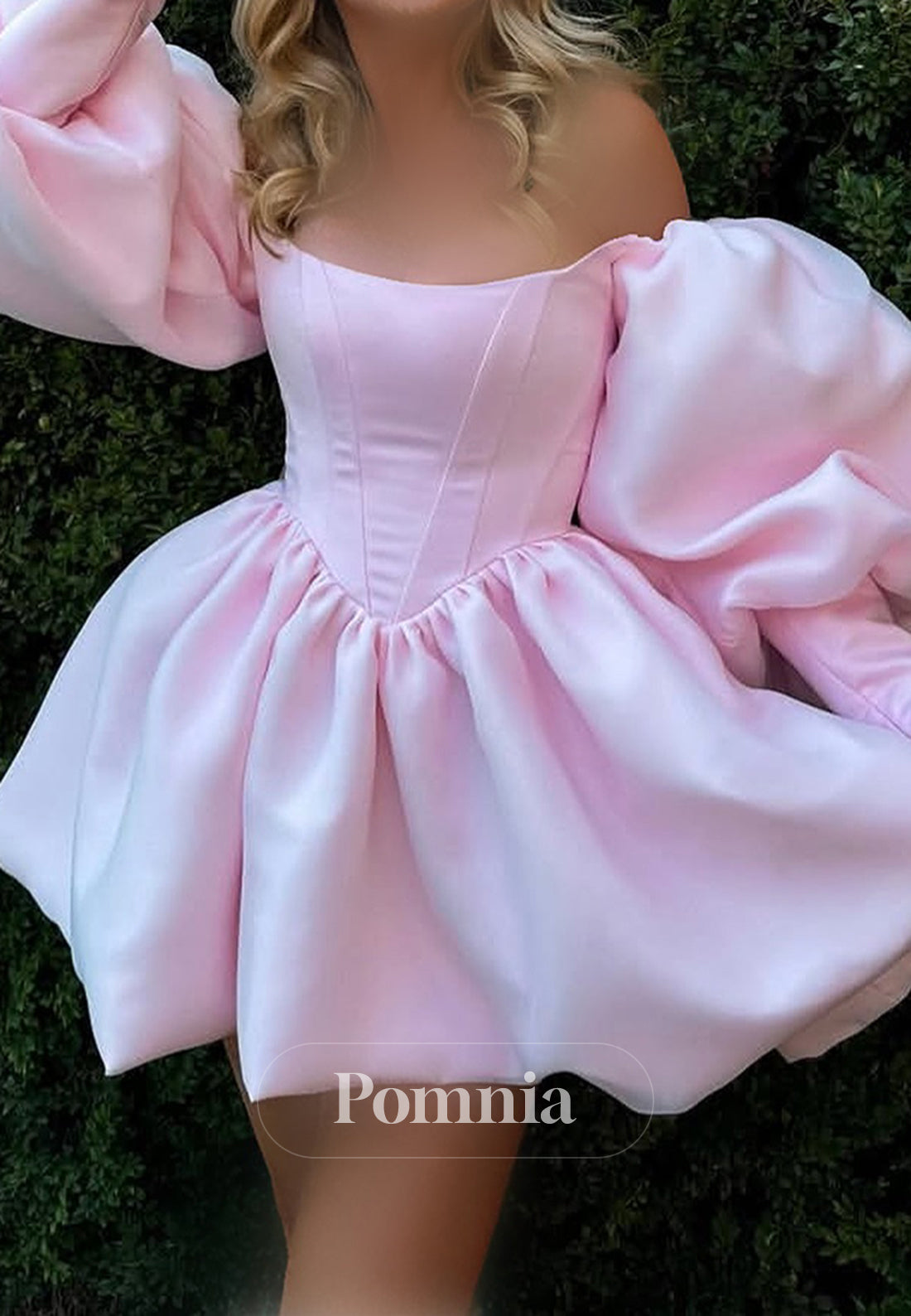 Blushing Pink Short Sleeves Square A-Line Homecoming Dress