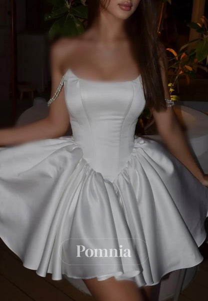 Simple Scoop Sleeveless Pearls Short Wedding Dress