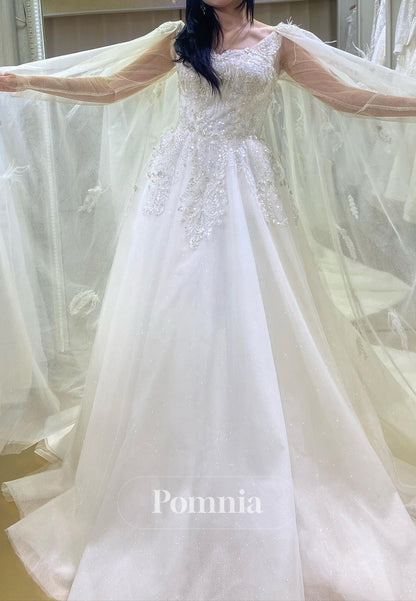 A-Line Scoop Cape Empire-Waist Wedding Dress