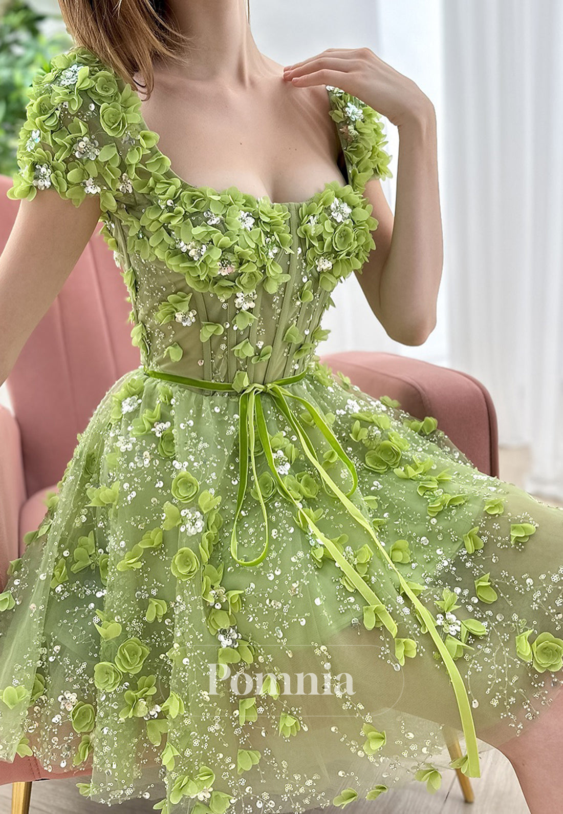 Short Sleeves Sweetheart Empire-Waist Short Homecoming Dress