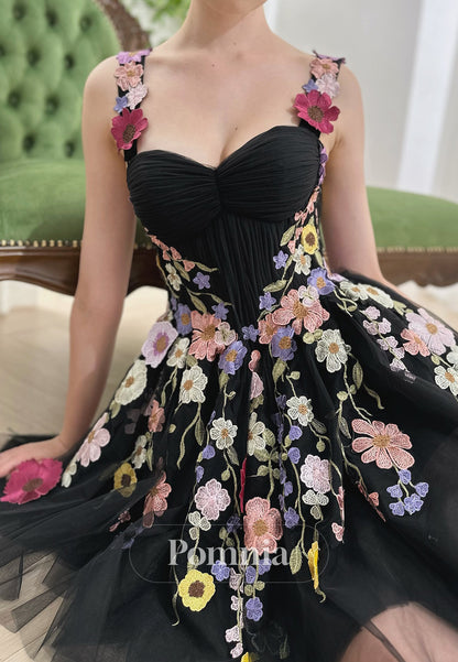 Charming Spaghetti Straps Sweetheart Appliques Homecoming Dress