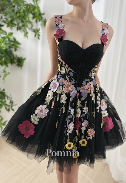 Charming Spaghetti Straps Sweetheart Appliques Homecoming Dress
