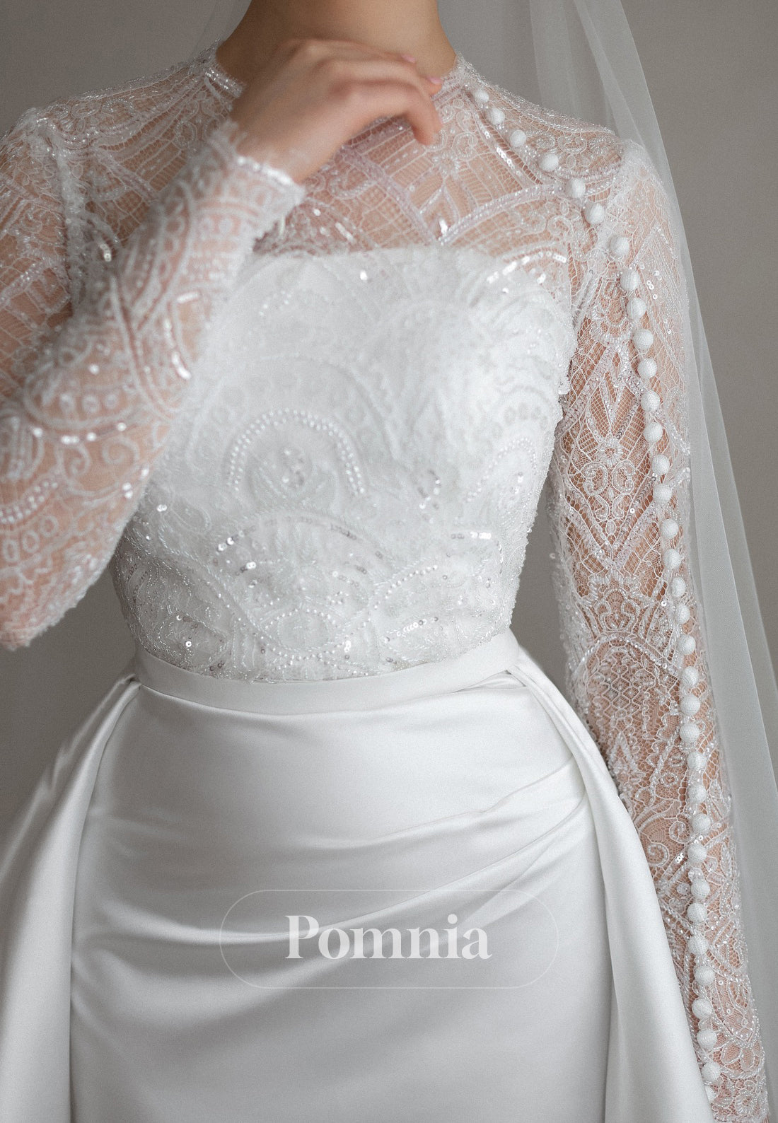 Elegant Long Sleeves Scoop Empire-Waist Corset Wedding Dress
