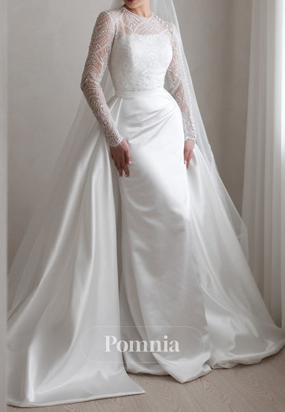 Elegant Long Sleeves Scoop Empire-Waist Corset Wedding Dress