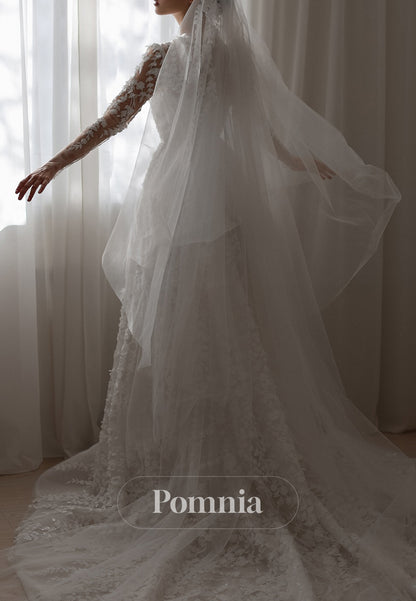 Charming A-Line Scoop Long Sleeves Floral Appliques Wedding Dress