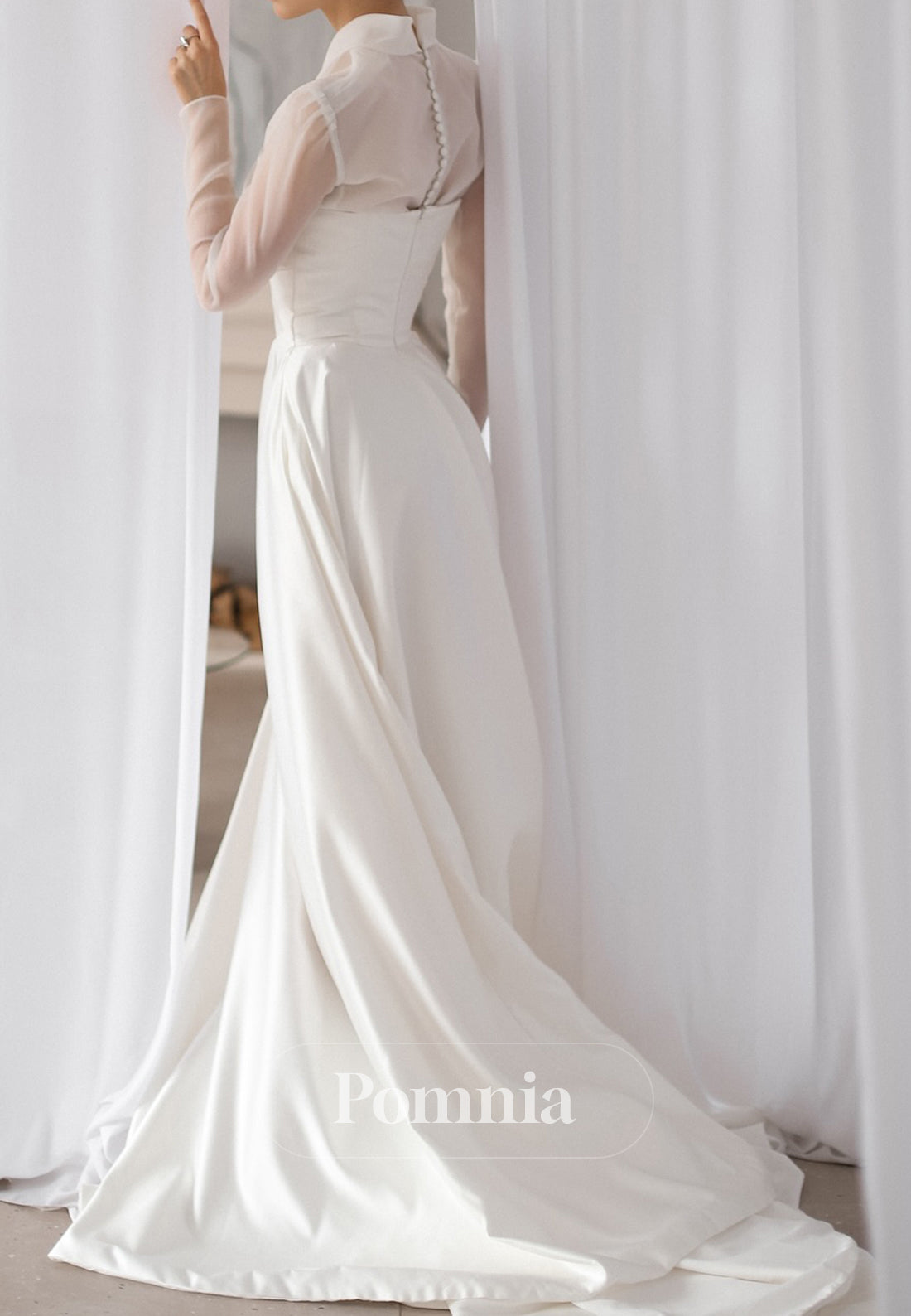 Simple Long Sleeves V-Neck  Empire-Waist Ruched Wedding Dress
